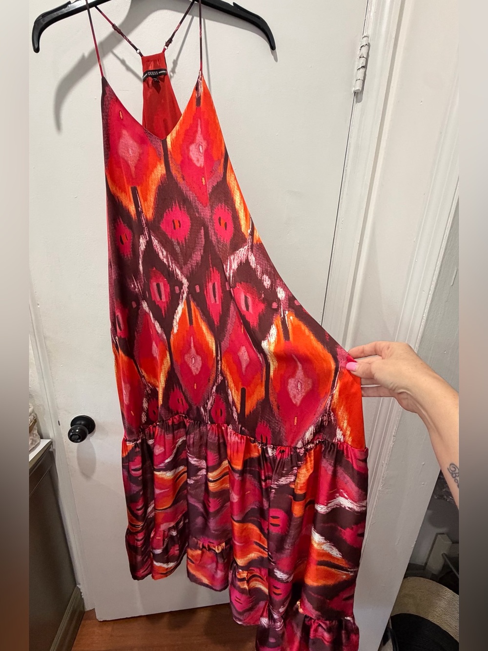 Guess Red Orange Pink Patterned Maxi Dress